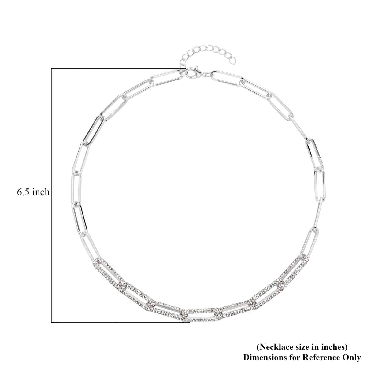 Austrian Crystal Paper Clip Chain Necklace (20-22 Inches) in Silvertone image number 4