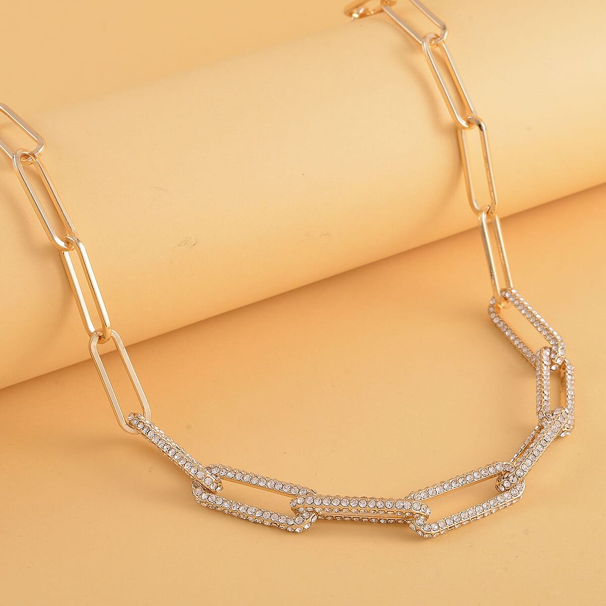 Austrian Crystal Paper Clip Chain Necklace in Goldtone 20-22 Inches image number 1