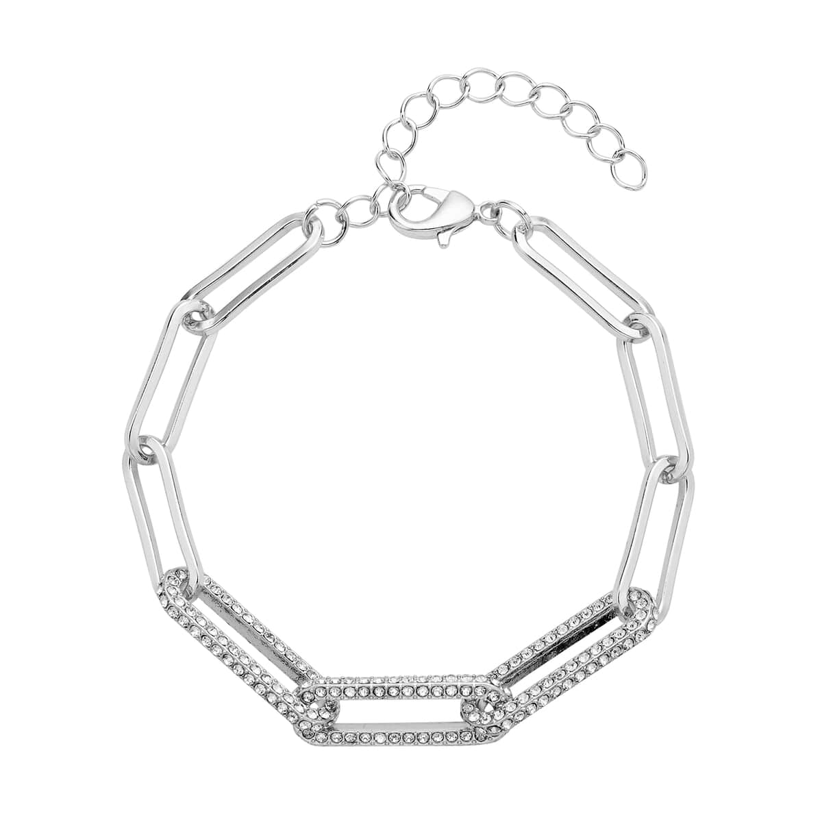 Austrian Crystal Paper Clip Chain Bracelet (7.50-9.50In) in Silvertone image number 0
