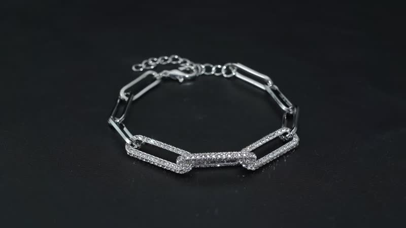 Austrian Crystal Paper Clip Chain Bracelet (7.50-9.50In) in Silvertone