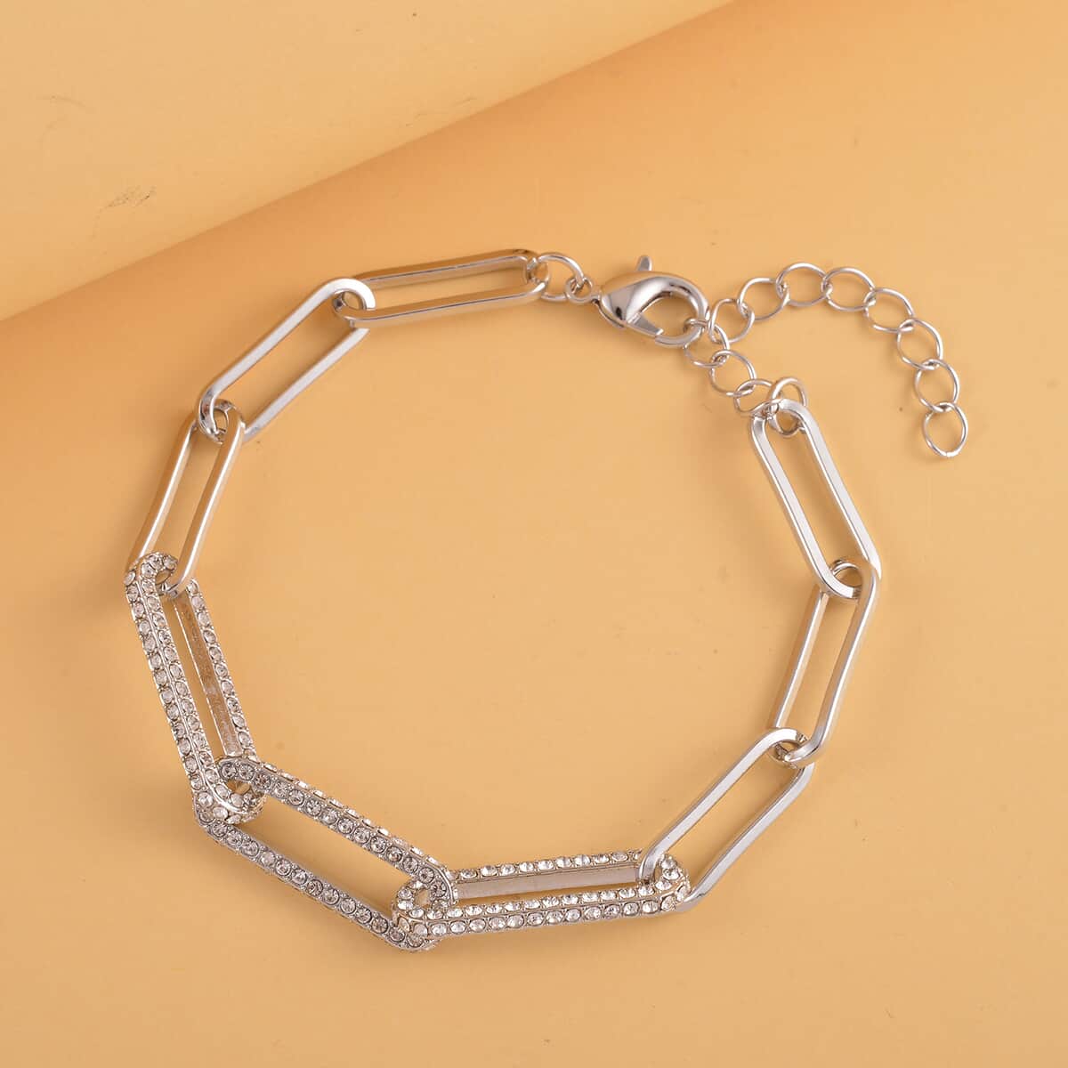 Austrian Crystal Paper Clip Chain Bracelet (7.50-9.50In) in Silvertone image number 1