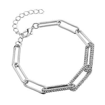 Austrian Crystal Paper Clip Chain Bracelet (7.50-9.50In) in Silvertone