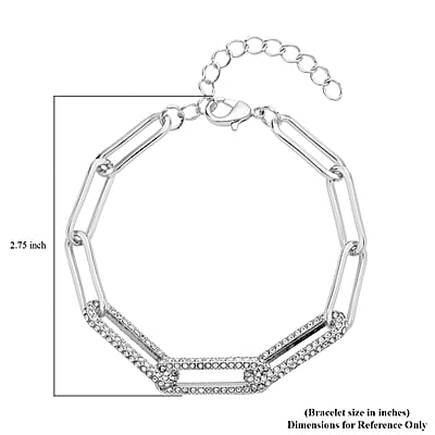 Austrian Crystal Paper Clip Chain Bracelet (7.50-9.50In) in Silvertone