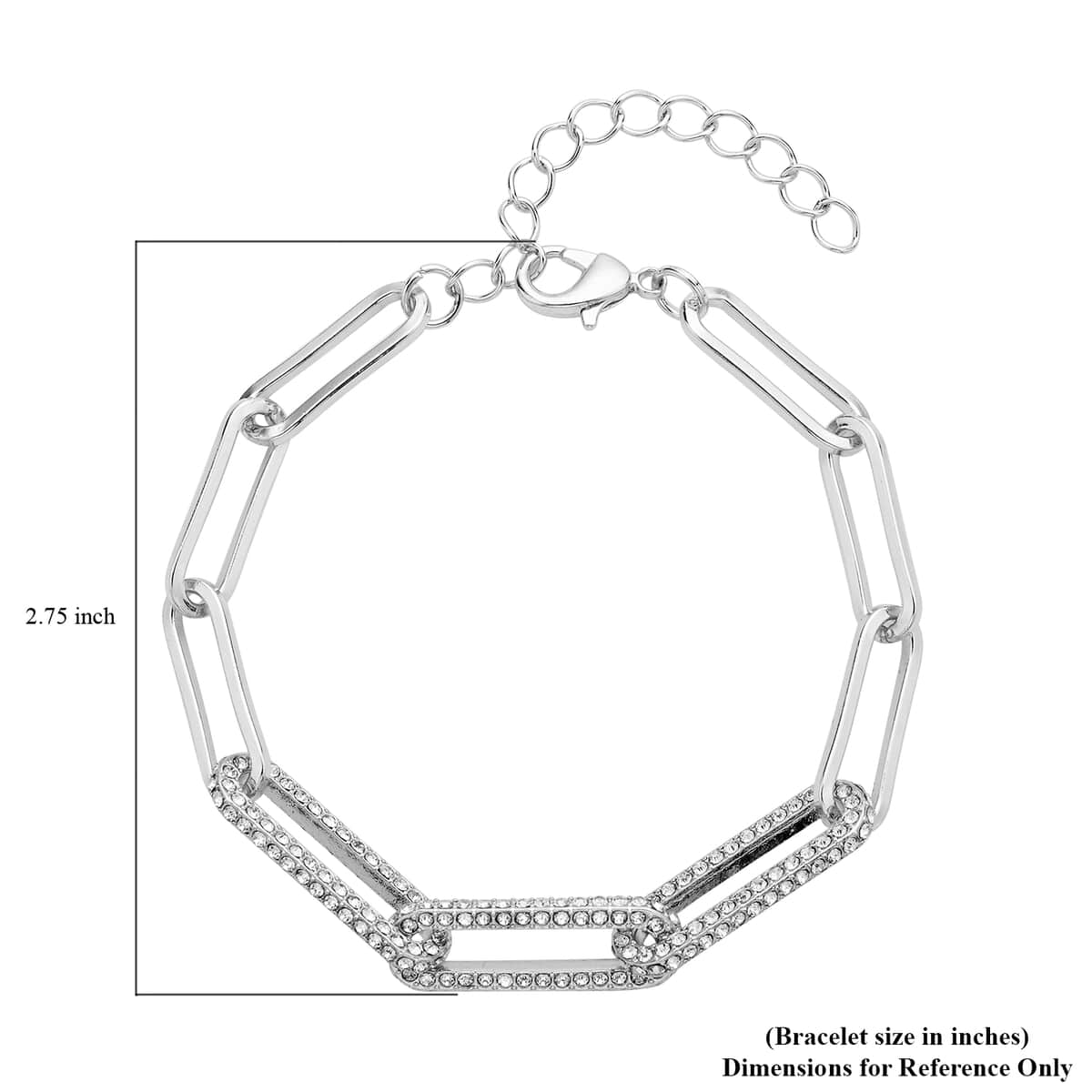 Austrian Crystal Paper Clip Chain Bracelet (7.50-9.50In) in Silvertone image number 3