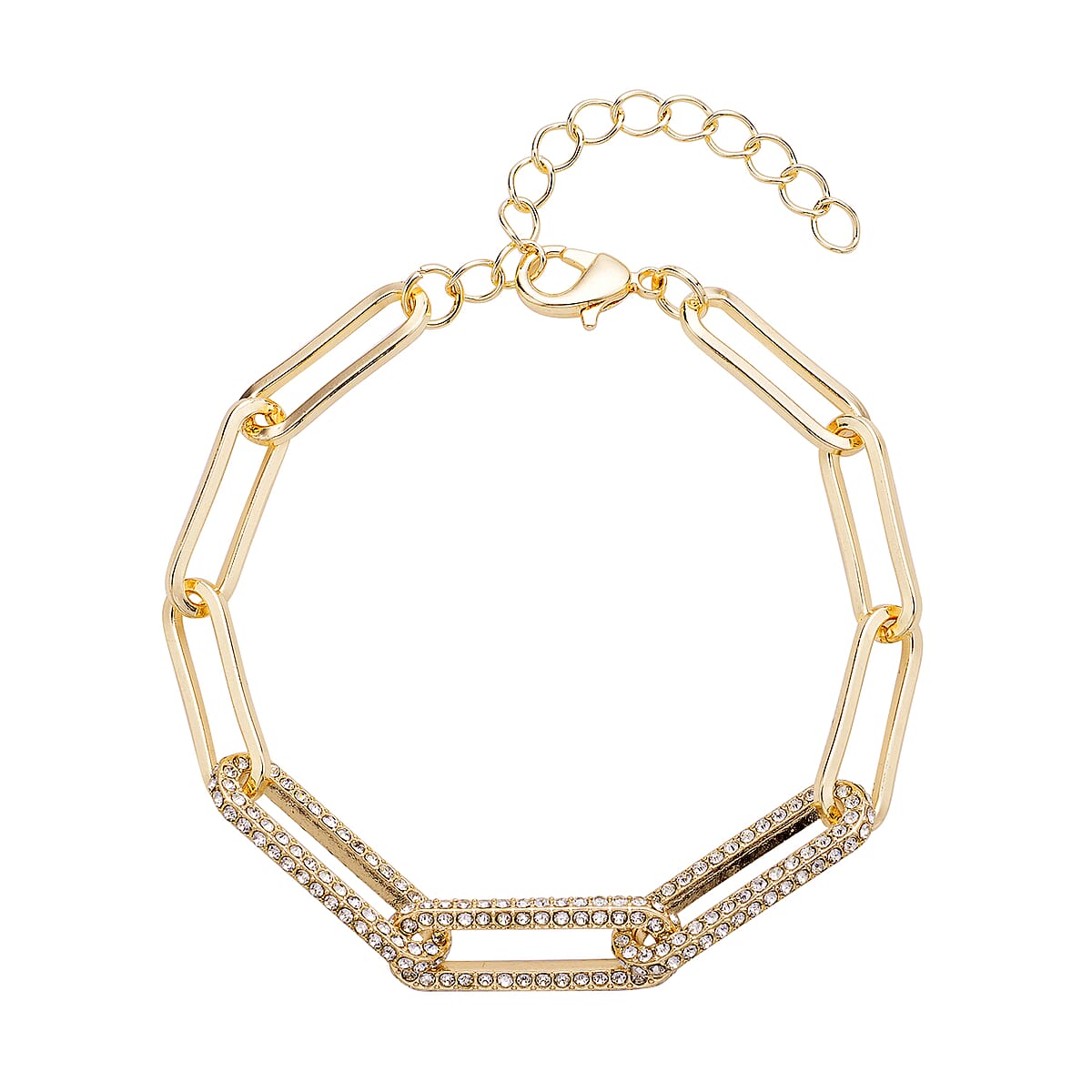 Austrian Crystal Paper Clip Chain Bracelet (7.50-9.50In) in Goldtone image number 0