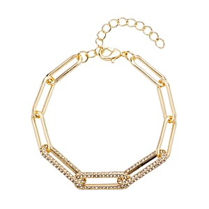 Austrian Crystal Paper Clip Chain Bracelet (7.50-9.50In) in Goldtone