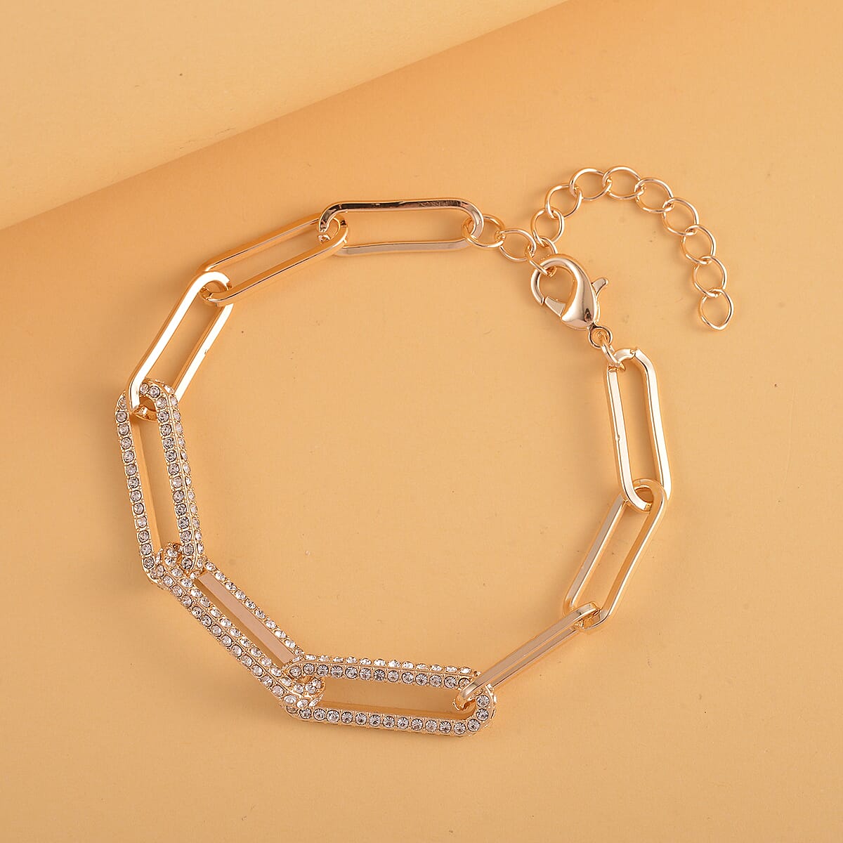 Austrian Crystal Paper Clip Chain Bracelet (7.50-9.50In) in Goldtone image number 1