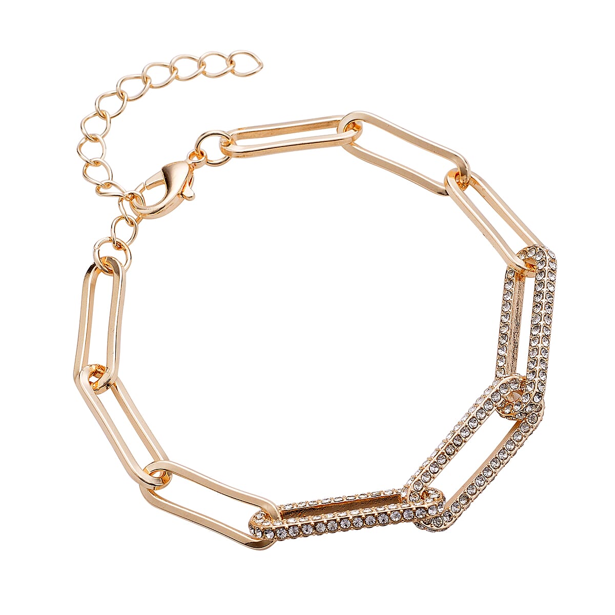 Austrian Crystal Paper Clip Chain Bracelet (7.50-9.50In) in Goldtone image number 2