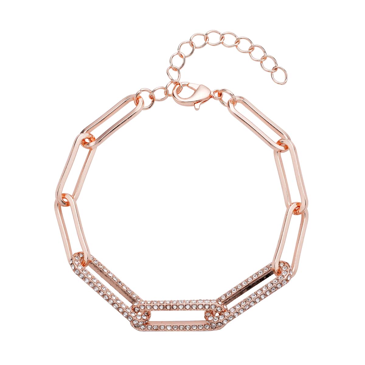 Austrian Crystal Paper Clip Chain Bracelet (7.50-9.50In) in Rosetone image number 0