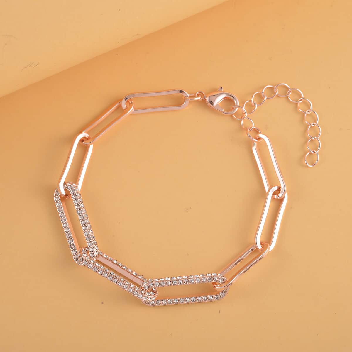 Austrian Crystal Paper Clip Chain Bracelet (7.50-9.50In) in Rosetone image number 1