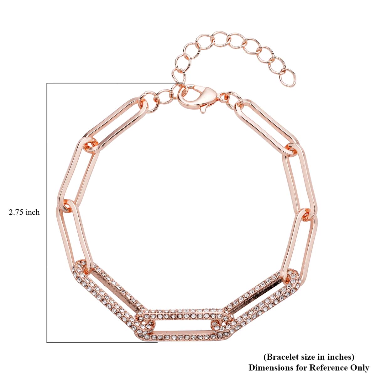 Austrian Crystal Paper Clip Chain Bracelet (7.50-9.50In) in Rosetone image number 3