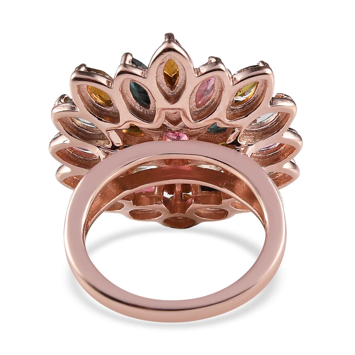 Multi-Tourmaline Floral Spray Ring in Vermeil Rose Gold Over Sterling Silver 7.25 Grams 4.25 ctw image number 4