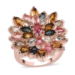 Multi-Tourmaline Floral Spray Ring in Vermeil Rose Gold Over Sterling Silver (Size 5.0) 7.25 Grams 4.25 ctw