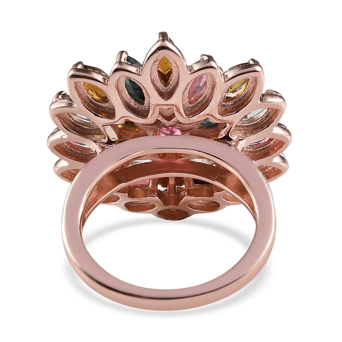 Multi-Tourmaline Floral Spray Ring in Vermeil Rose Gold Over Sterling Silver (Size 5.0) 7.25 Grams 4.25 ctw image number 4