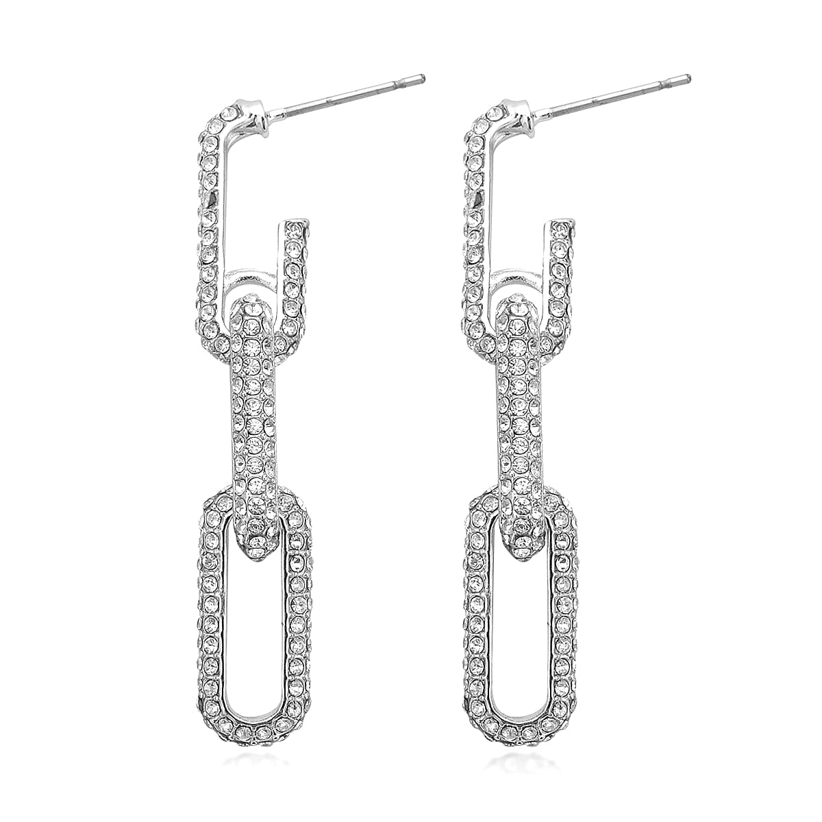 Austrian Crystal Paper Clip Link Earrings in Silvertone image number 3