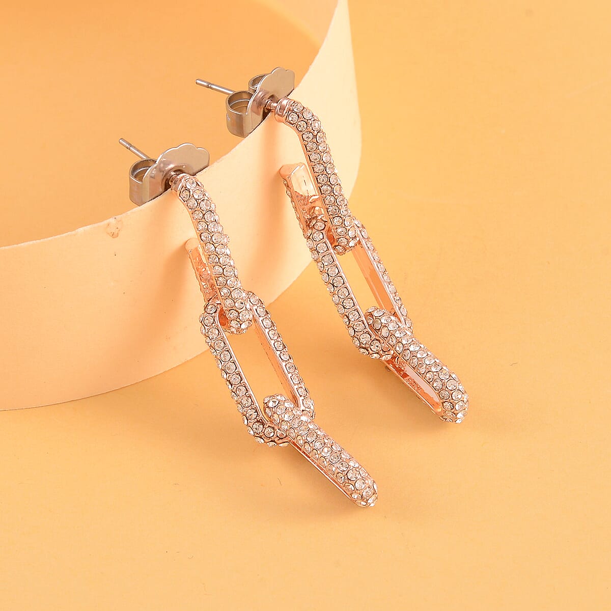 Austrian Crystal Paper Clip Link Earrings in Rosetone image number 1