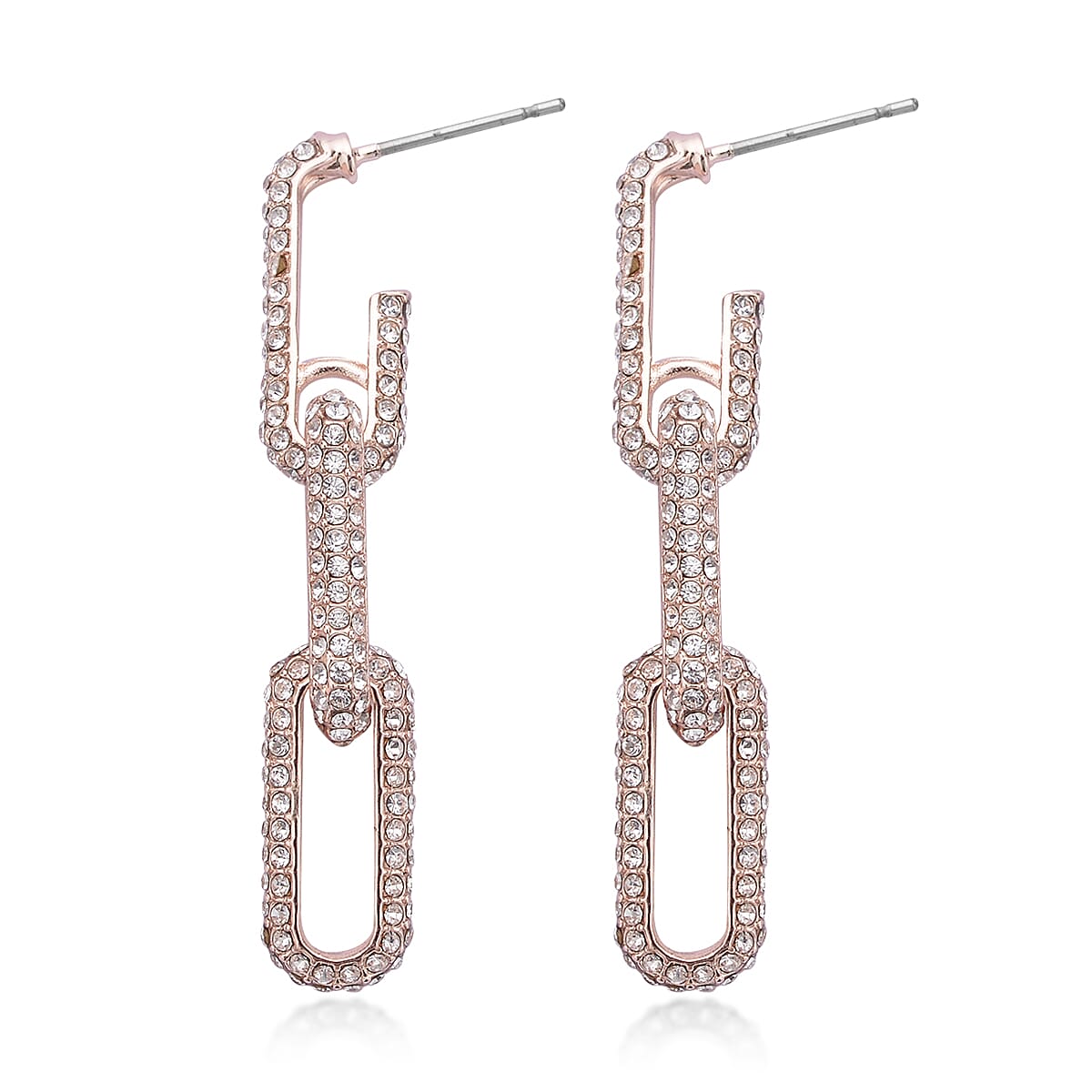 Austrian Crystal Paper Clip Link Earrings in Rosetone image number 3