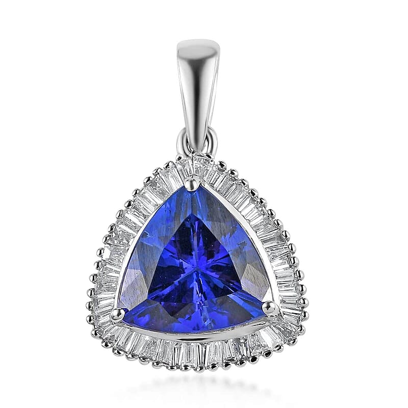 Rhapsody 950 Platinum AAAA Tanzanite and E-F VS2 Diamond Halo Pendant 3.40 ctw