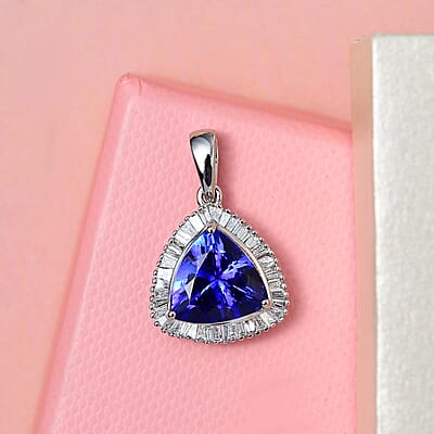 Rhapsody 950 Platinum AAAA Tanzanite and E-F VS2 Diamond Halo Pendant 3.40 ctw