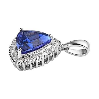 Rhapsody 950 Platinum AAAA Tanzanite and E-F VS2 Diamond Halo Pendant 3.40 ctw