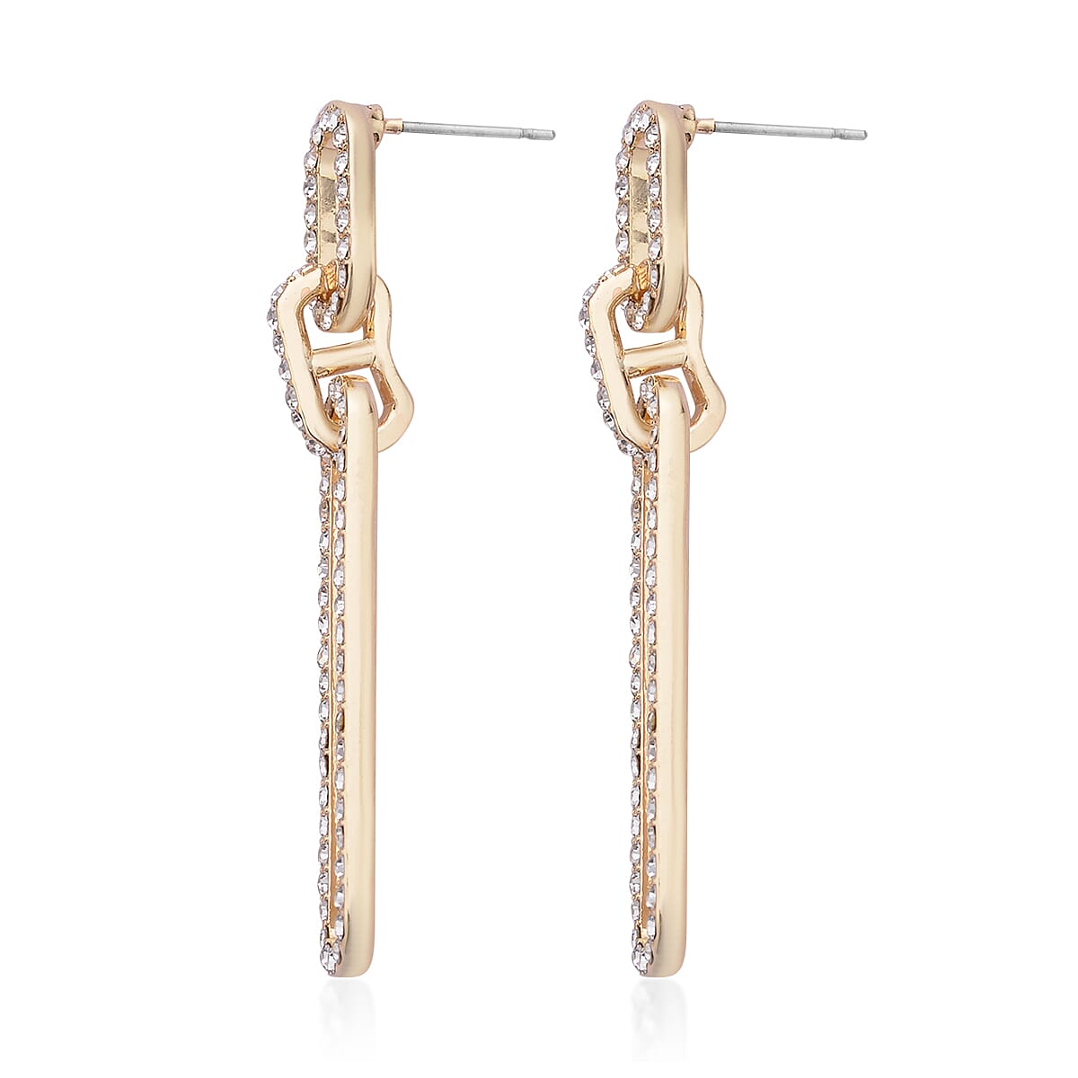 Austrian Crystal Paper Clip Dangle Earrings in Goldtone image number 3