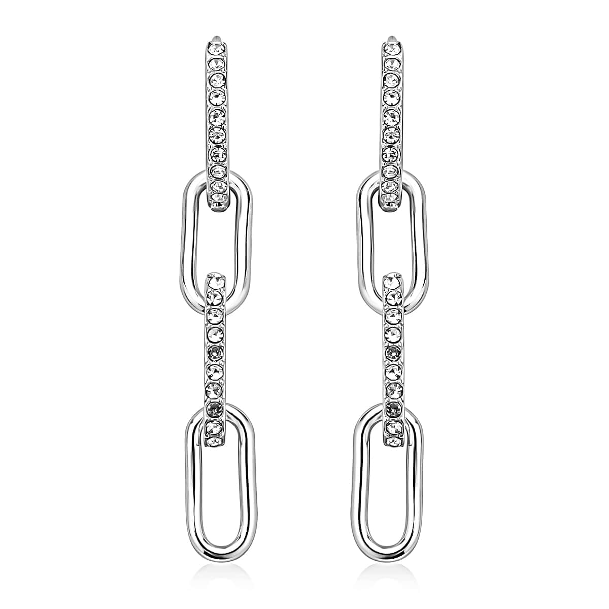Austrian Crystal Paper Clip Dangle Earrings in Silvertone image number 0