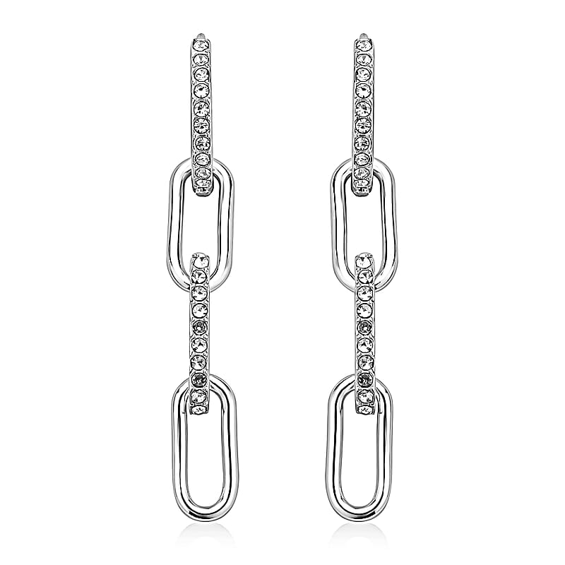 Austrian Crystal Paper Clip Dangle Earrings in Silvertone