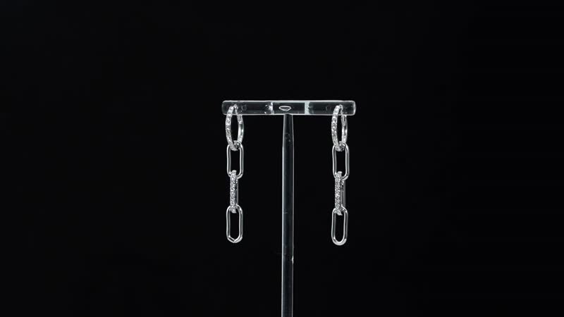 Austrian Crystal Paper Clip Dangle Earrings in Silvertone