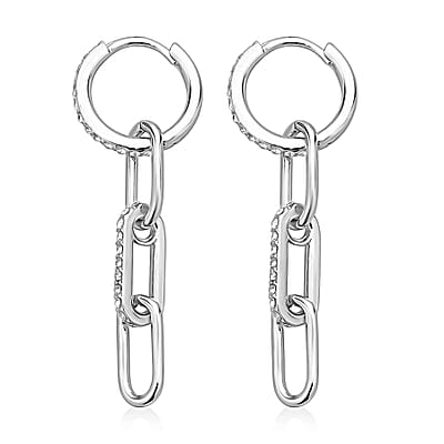 Austrian Crystal Paper Clip Dangle Earrings in Silvertone