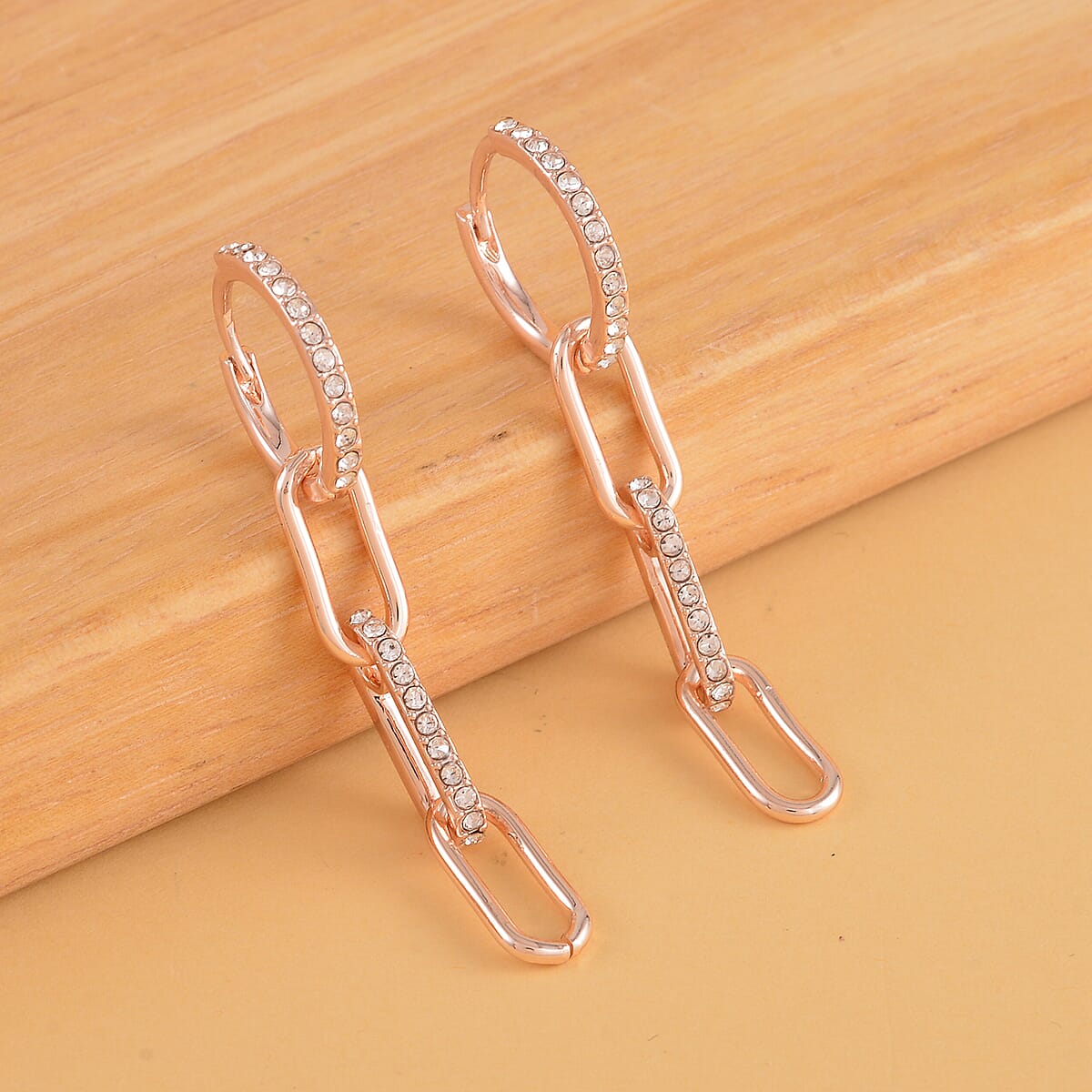 Austrian Crystal Paper Clip Dangle Earrings in Rosetone image number 1