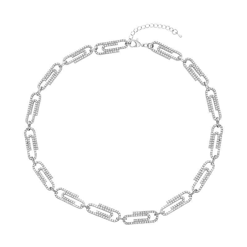 Austrian Crystal Beautiful Paper Clip Necklace 20-22 Inches in Silvertone