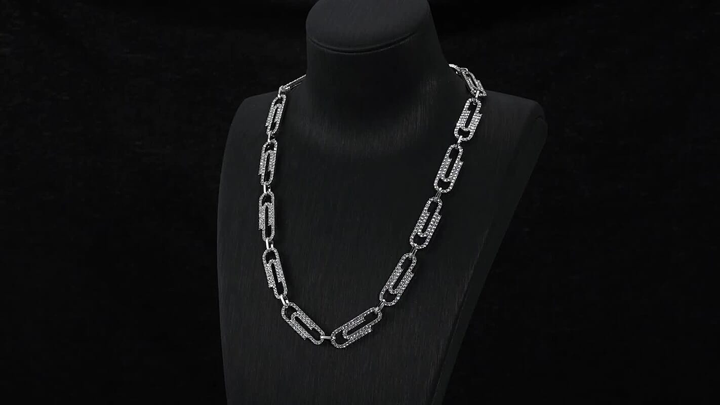 Austrian Crystal Paper Clip Necklace (20-22 Inches) in Silvertone
