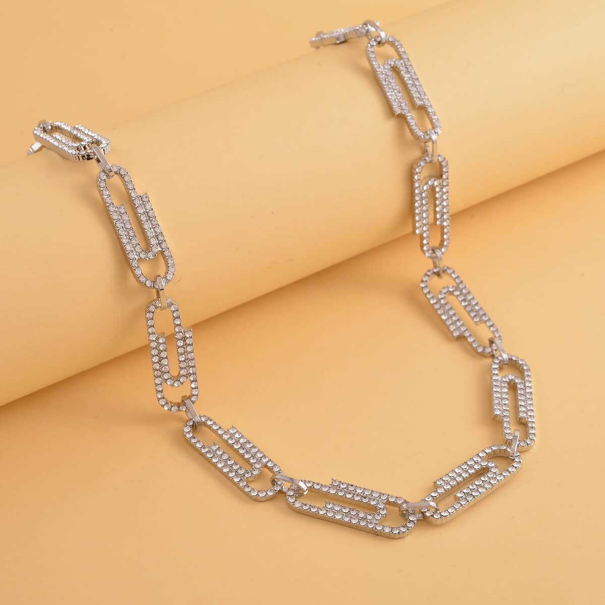 Austrian Crystal Paper Clip Necklace 20-22 Inches in Silvertone image number 1