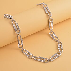 Austrian Crystal Beautiful Paper Clip Necklace 20-22 Inches in Silvertone