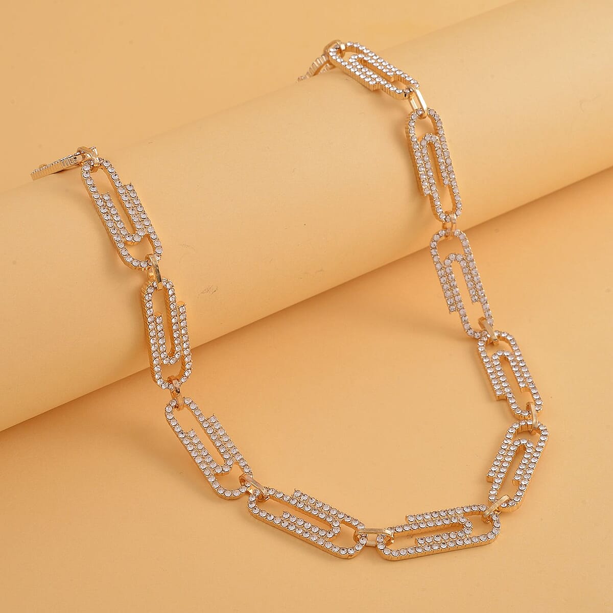 Austrian Crystal Paper Clip Necklace 20-22 Inches in Goldtone image number 1