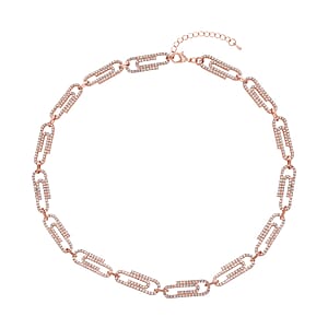 Austrian Crystal Paper Clip Necklace 20-22 Inches in Rosetone