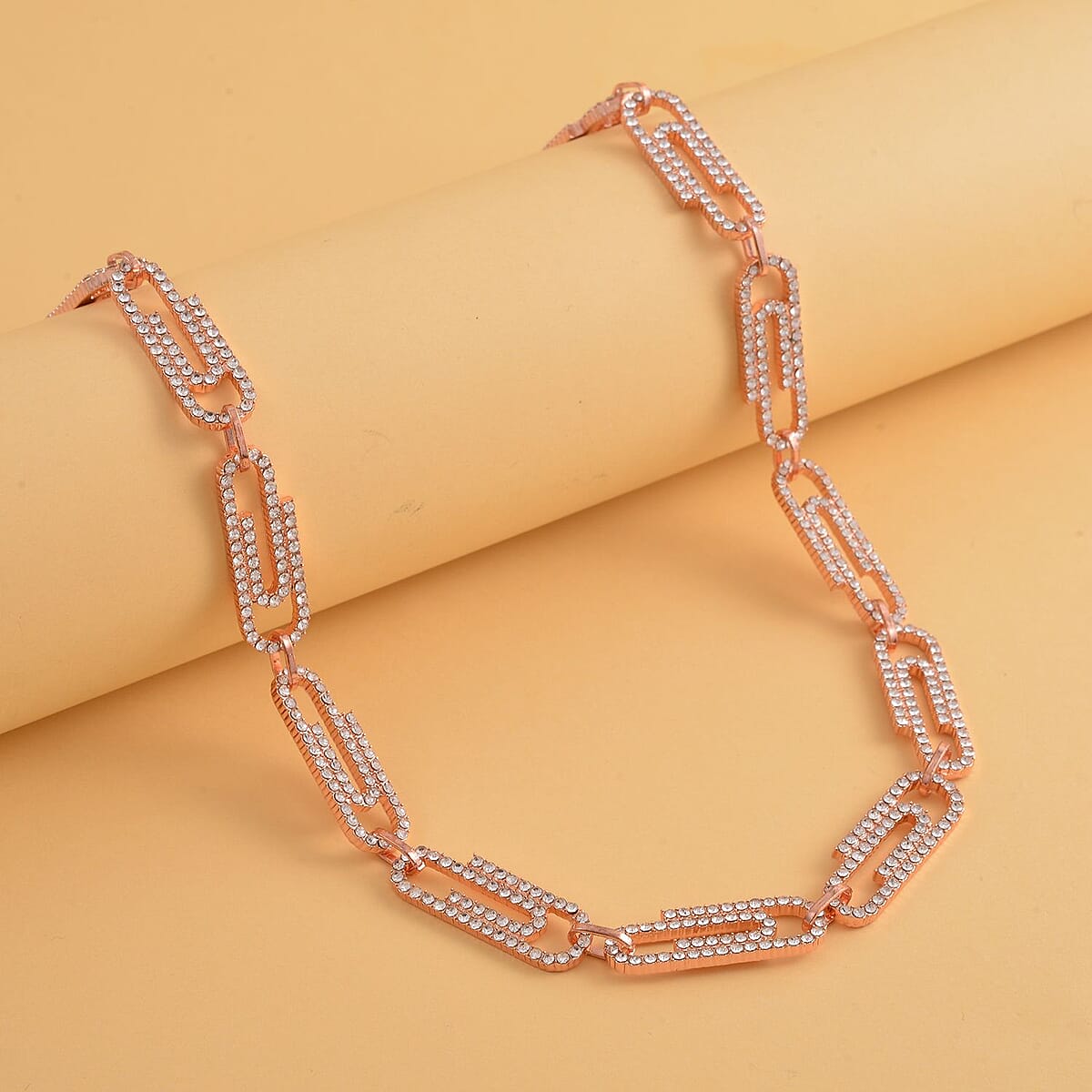 Austrian Crystal Paper Clip Necklace 20-22 Inches in Rosetone image number 1