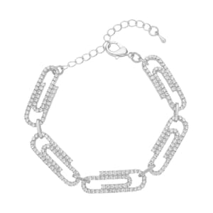 Austrian Crystal Paper Clip Bracelet in Silvertone (7.0-9.0In)