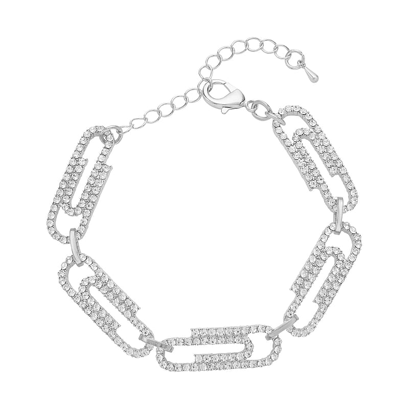 Austrian Crystal Beautiful Paper Clip Bracelet in Silvertone (7.0-9.0In)