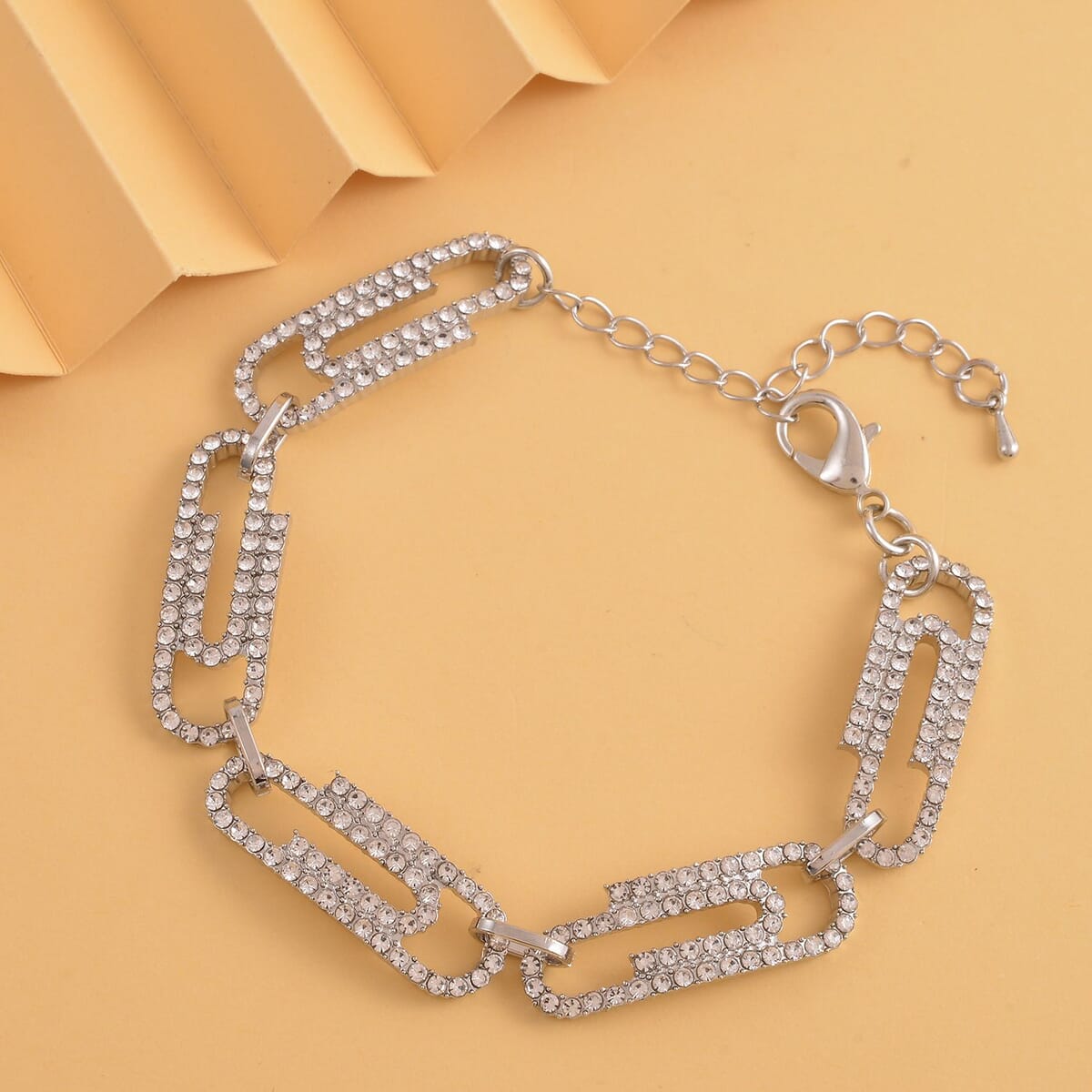 Austrian Crystal Paper Clip Bracelet in Silvertone (7.0-9.0In) image number 1