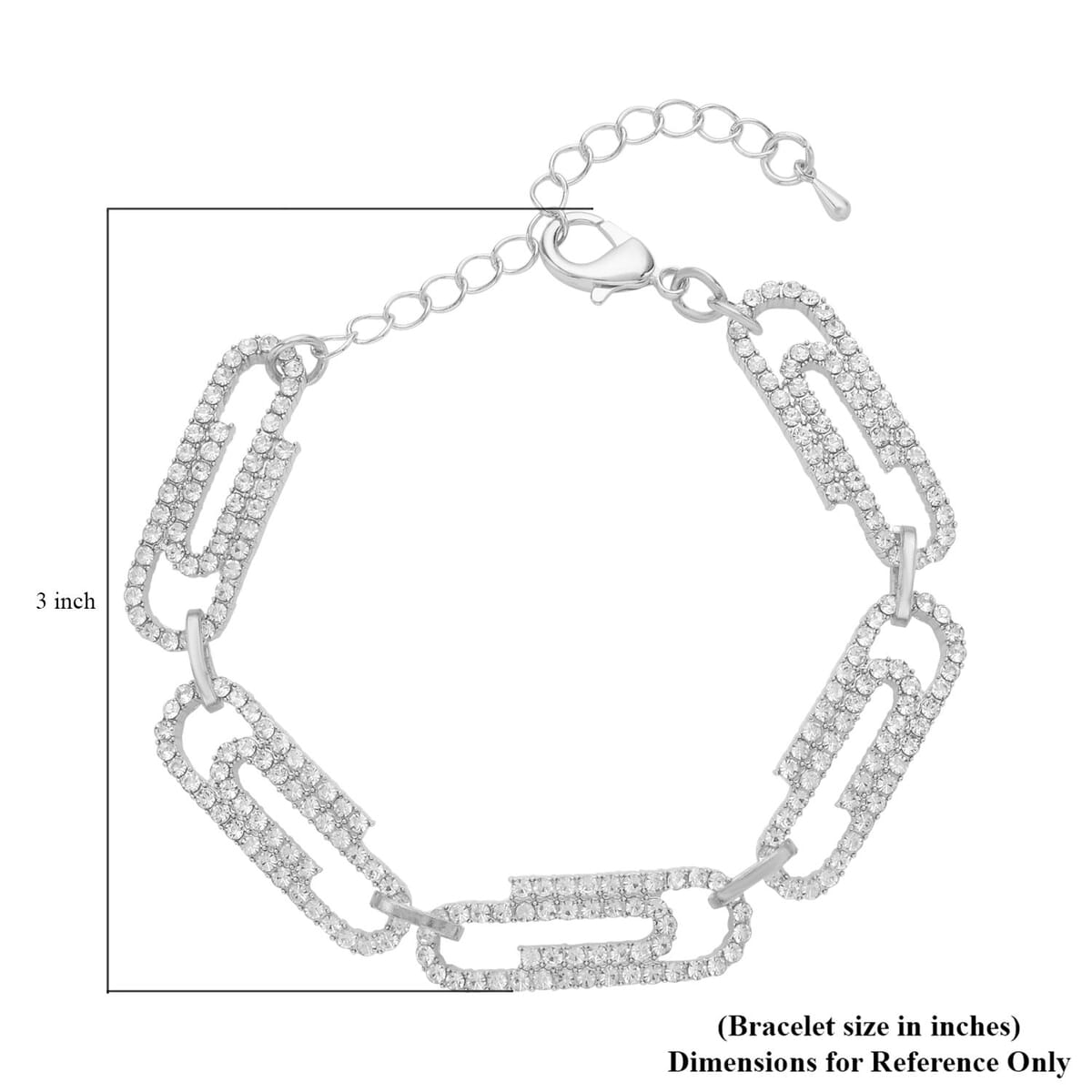 Austrian Crystal Paper Clip Bracelet in Silvertone (7.0-9.0In) image number 3