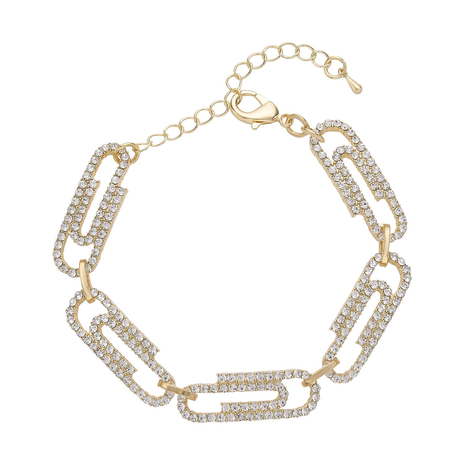 Austrian Crystal Beautiful Paper Clip Bracelet in Goldtone (7.0-9.0In)