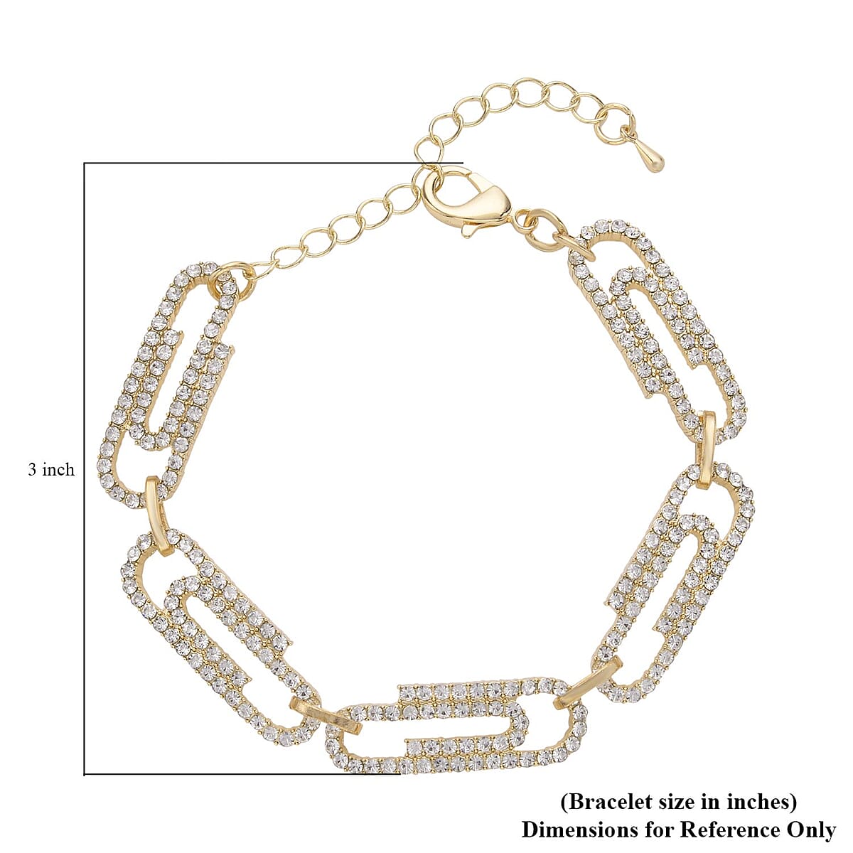 Austrian Crystal Beautiful Paper Clip Bracelet in Goldtone (7.0-9.0In) image number 3