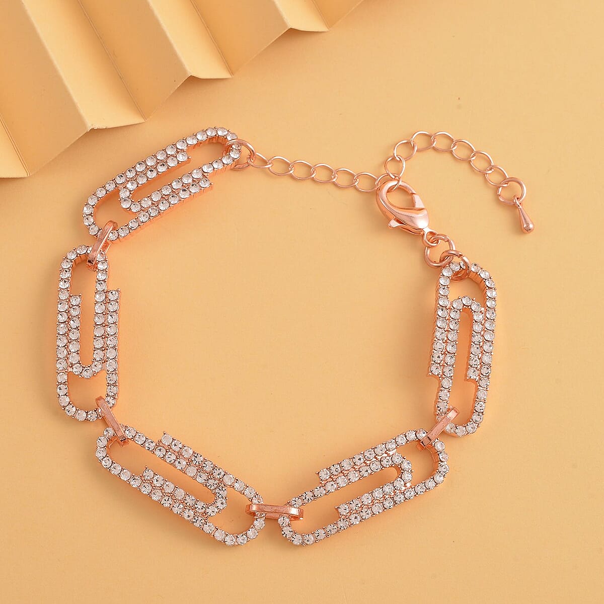 Austrian Crystal Paper Clip Bracelet in Rosetone (7.0-9.0In) image number 1