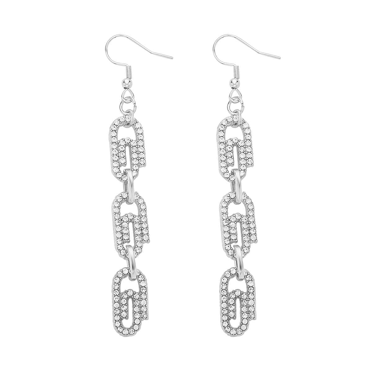 Austrian Crystal Paper Clip Dangle Earrings in Silvertone & Stainless Steel image number 3