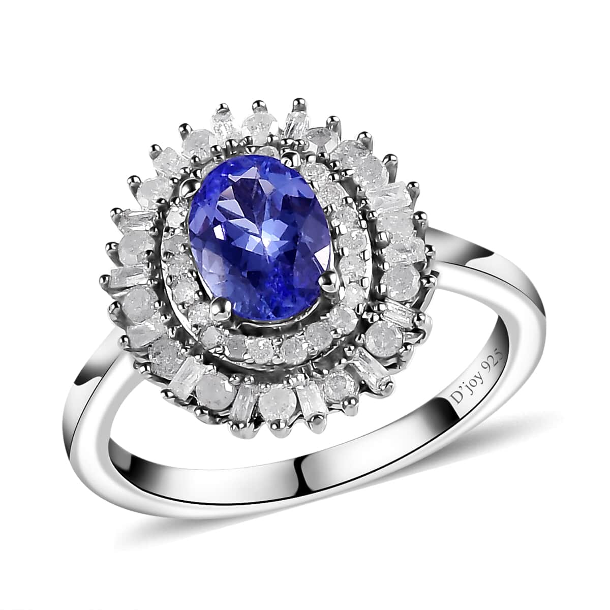 Tanzanite and Diamond Double Halo Ring in Platinum Over Sterling Silver (Size 10.0) 1.35 ctw image number 0