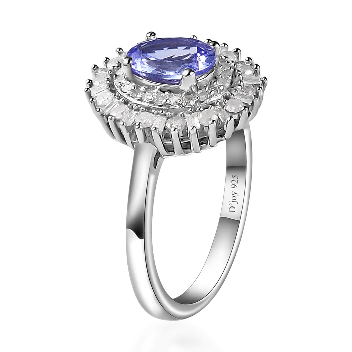 Tanzanite, Diamond (0.45 cts) Double Halo Ring in Platinum Over Sterling Silver (Size 6.0) 1.35 ctw image number 3