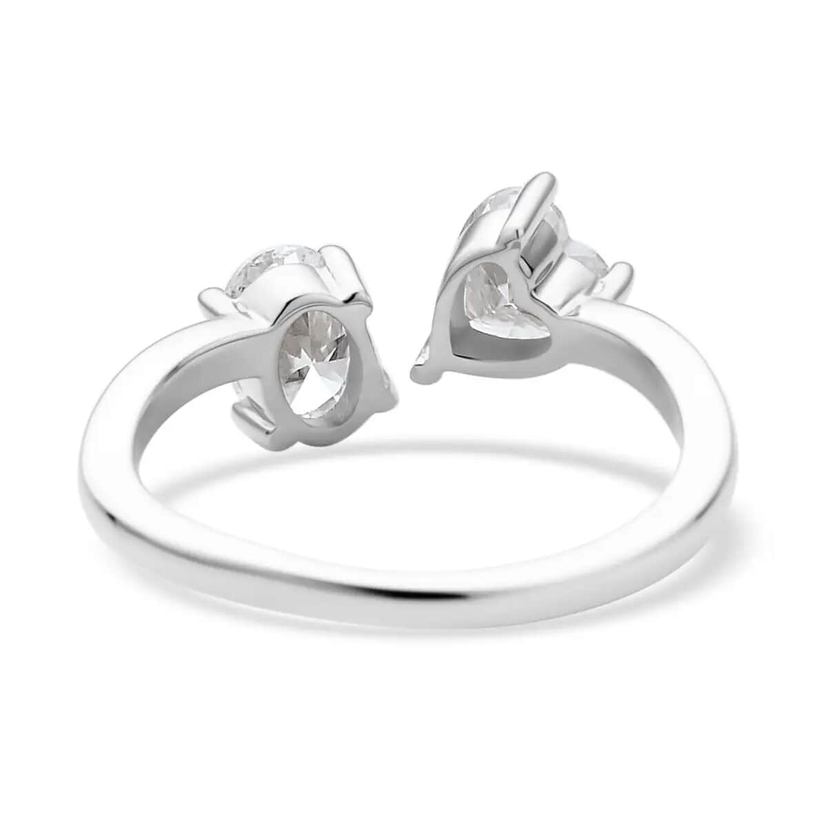 Luxoro Moissanite Bypass Ring, Heart and Oval Open Band Ring, 10K White Gold Ring, Oval Engagement Ring, Moissanite Jewelry 1.60 ctw (Size 8.00) image number 5