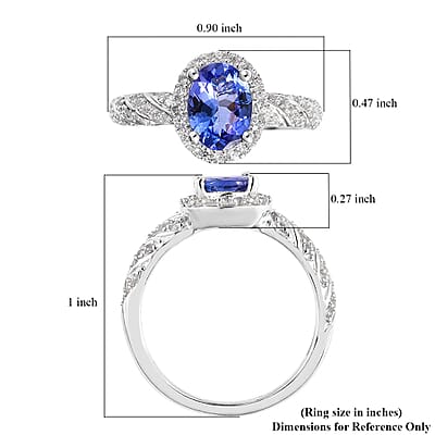 Tanzanite and Natural White Zircon Halo Ring in Platinum Over Sterling Silver (Size 10.0) 1.65 ctw