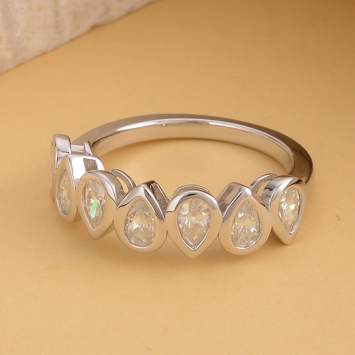 Moissanite Pear Shaped Band Ring in Rhodium Over Sterling Silver (Size 10.0) 1.35 ctw image number 1